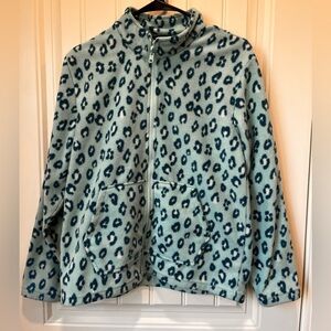Eddie Bauer Girls Fleece Winter Jacket Size XL Pockets Full Zipper Blue Leopard